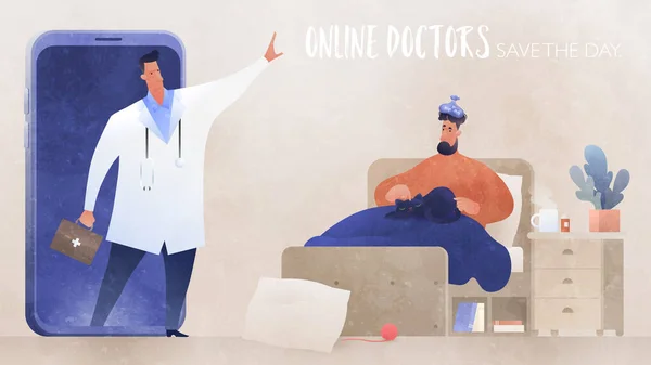 Online Arztkonzept Medizinische Online Unterstützung Ein Videoanruf Zum Arzt Smartphone — Stockvektor