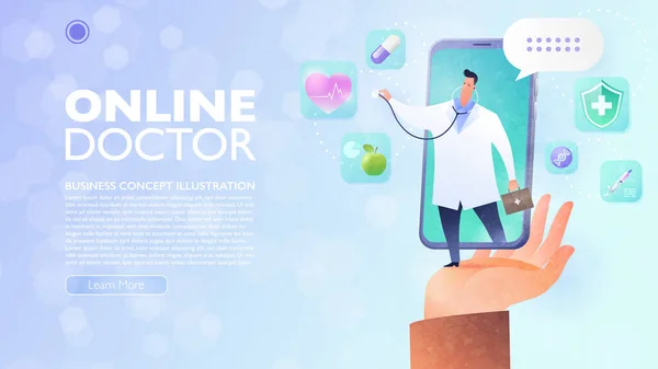 Online Doctor Telemedicine Concept Patient Hand Holding Smartphone Video Calling — Stock Vector