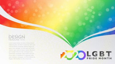 Parlak beyaz arka planda soyut gökkuşağı dalgası. LGBT onur kutlaması için banner şablonu. Fotokopi alanı olan renkli 2020 tasarım düzeni. Vektör illüstrasyonu.