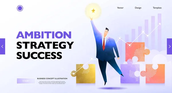 Ambition Concept Banner Businessman Reach Out Star Business Vector Illustration — Stock Vector