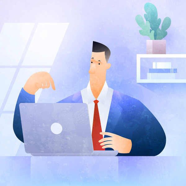 Work Home Business Concept Businessman Typing Laptop Computer Working Home — Stock Vector
