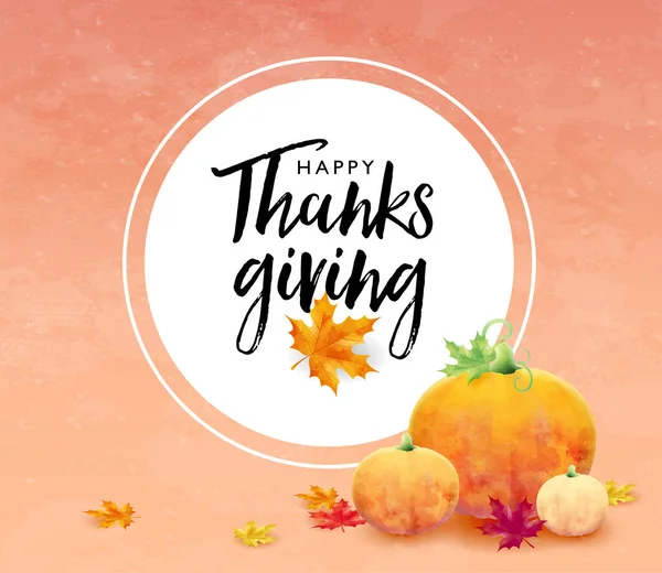 Happy Thanksgiving holiday banner with maple leaves and pumpkin on autumn background. Vector design template for fall season invitation card and poster