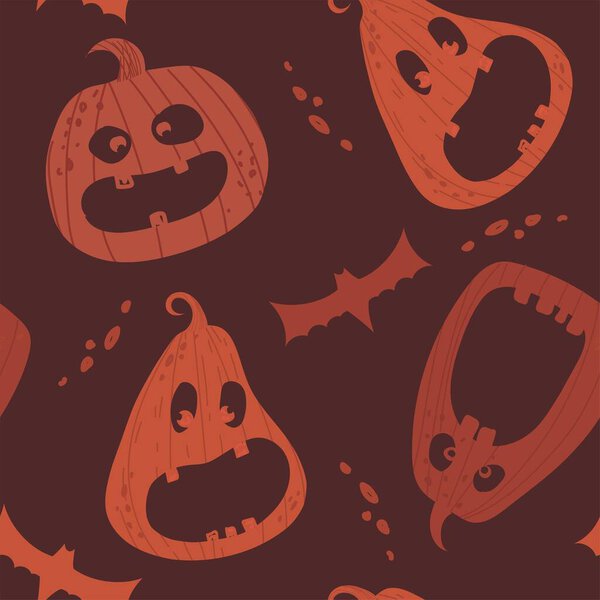 Бесшовный рисунок с тыквами на Хэллоуин. Тыквы с глазами на коричневом фоне. Упаковка подарков, приглашения, осенний праздник. Вектор
.