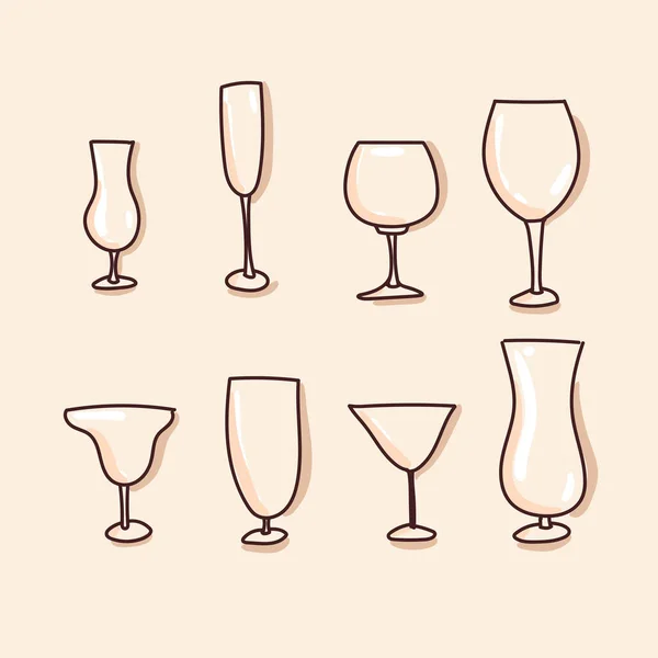 一套独立背景的鸡尾酒杯 所有类型的眼镜 你可以用它来做菜单 白人背景 — 图库矢量图片