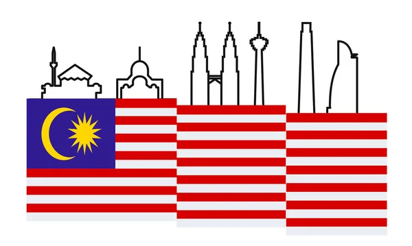Ilustrace Malajské Vlajky Orientačním Bodem — Stock fotografie
