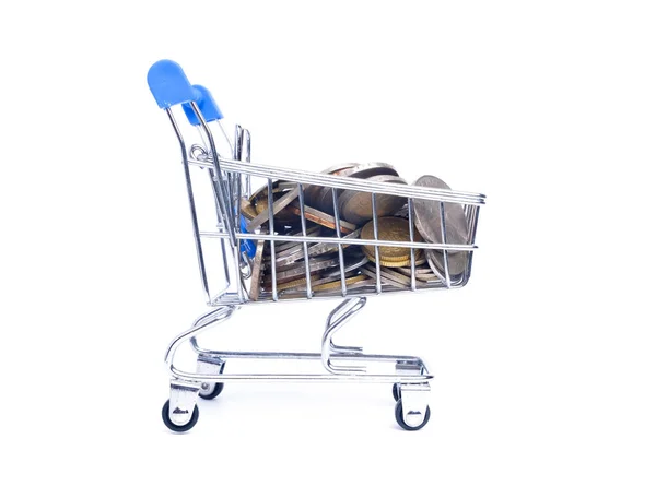 Coins Trolley White Background — Stock Photo, Image
