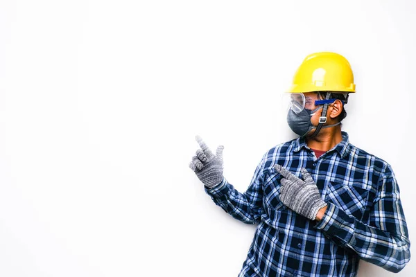 Una Imagen Del Hombre Con Casco Seguridad Google Máscara Fondo —  Fotos de Stock