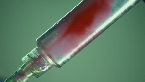Concept Strzykawka Bliska Pobierająca Próbkę Krwi Pobranie Kinematograficzne — Wideo stockowe