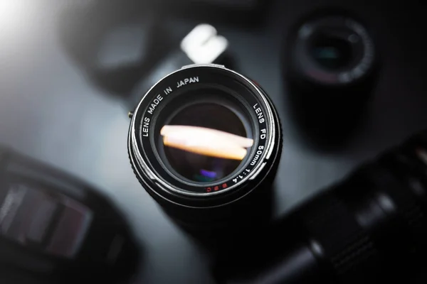 Lente Cámara Vieja Con Reflejos Con Vista Desde Arriba — Foto de Stock