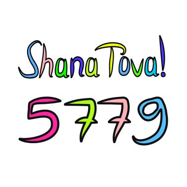 Rosh Hashanah. Kroki, doodle, beraberlik el. Yazı yazıt Shana Tova mutlu Rosh Hashanah tercüme. 5779 vektör illüstrasyon izole arka plan üzerinde.