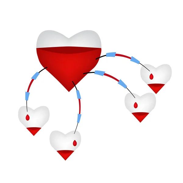Un grand cœur remplit un petit cœur de sang. Journée mondiale du don de sang. Infographie. Illustration vectorielle sur fond isolé . — Image vectorielle