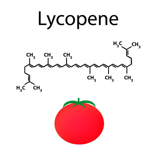 Le lycopène est une formule moléculaire chimique. tomate. Illustration vectorielle sur fond isolé . — Image vectorielle