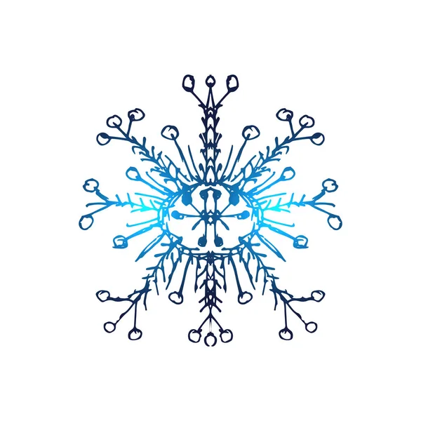 Fiocchi di neve blu al neon. Ologramma dei fiocchi di neve invernali. Illustrazione vettoriale su sfondo isolato — Vettoriale Stock