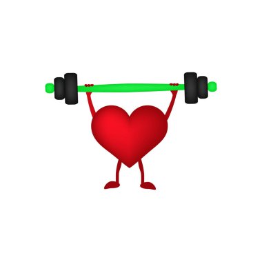 Elinde bir halter kalbimle. Vektör illüstrasyon izole arka plan üzerinde.