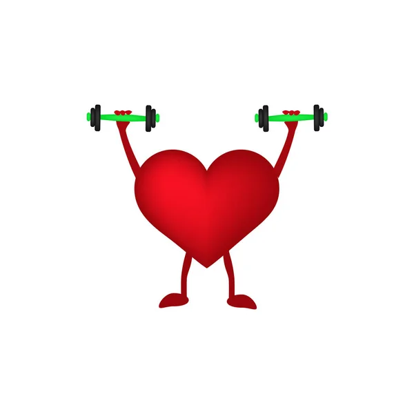 Heart with dumbbells in hand. Vector illustration on isolated background — Stock Vector