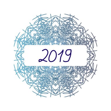 Vintage grafik mandala. 2019 yeni yıl. Vektör illüstrasyon izole arka plan üzerinde.