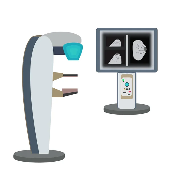 Scherm radiologen. Mammografie. Diagnose van borstkanker. Internationale dag voor de kanker van de borst. Vectorillustratie op geïsoleerde achtergrond. — Stockvector