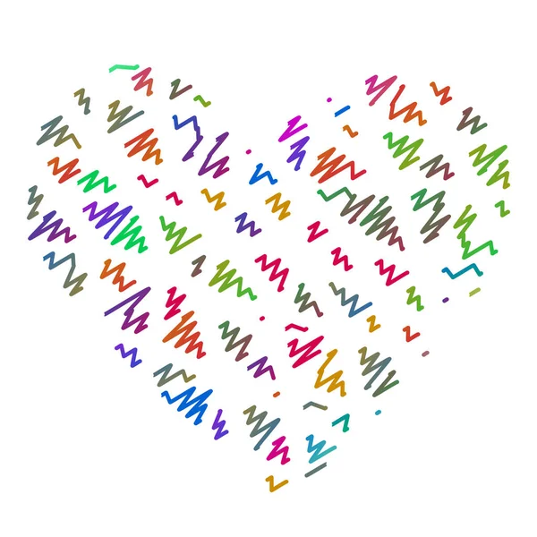 Renkli Zikzak Çizgiler Işaretleri Kalbinde Sevgililer Günü Vektör Illüstrasyon Izole — Stok Vektör