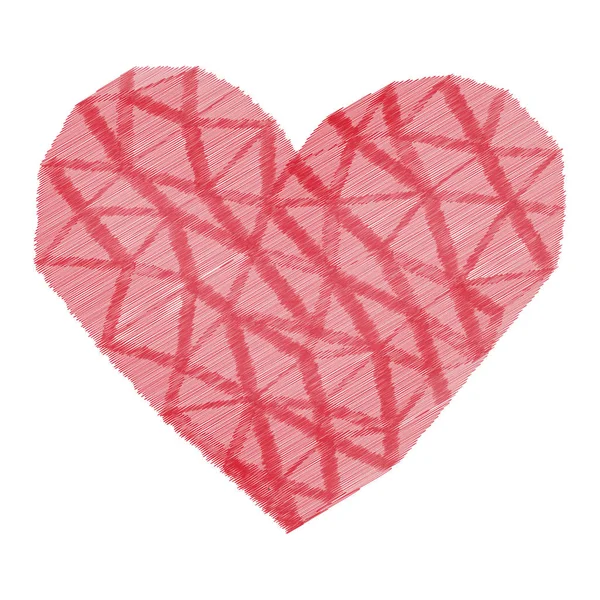 Corazón Rosa Triángulos Rayas Textura Día San Valentín Ilustración Vectorial — Vector de stock