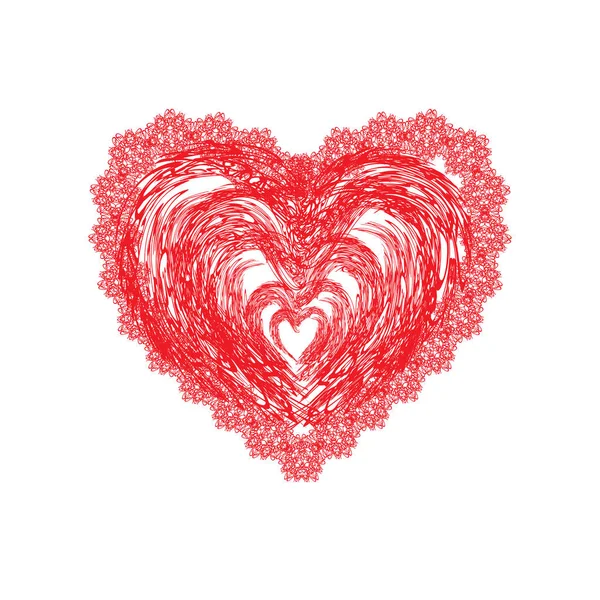 Red Lacy Heart Valentines Day Vector Illustration Isolated Background — Stock Vector