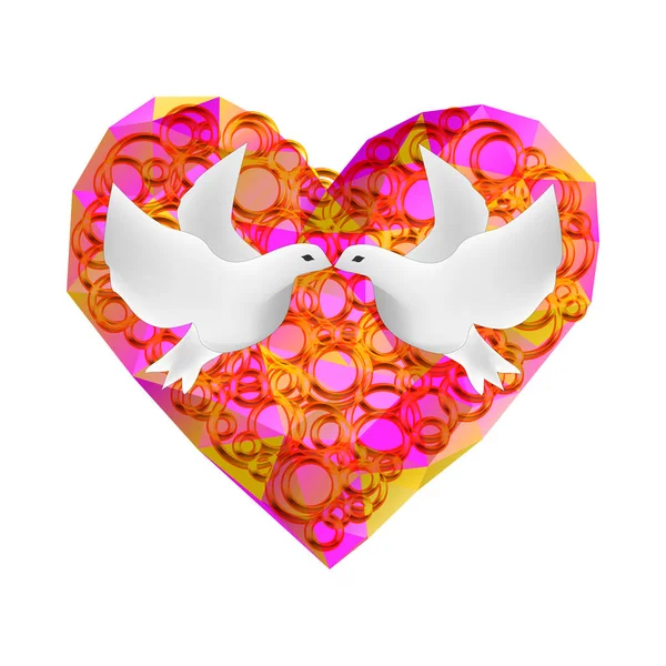 Coeur Rose Cercles Deux Pigeons Saint Valentin Illustration Vectorielle Sur — Image vectorielle