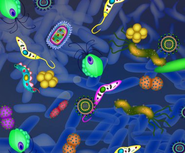 Pathogenic microflora in the intestine background. Dysbacteriosis. Dysbiosis. Killed good bacterium flora. Infographics. Vector illustration clipart