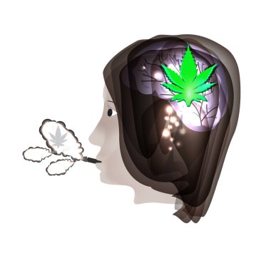 Sigara esrar zararlı etkileri. Sigara esrar zararlı özellikleri. Cannabinoid, kenevir. Marihuana yaprağı. Infographics. Vektör illüstrasyon izole arka plan üzerinde.