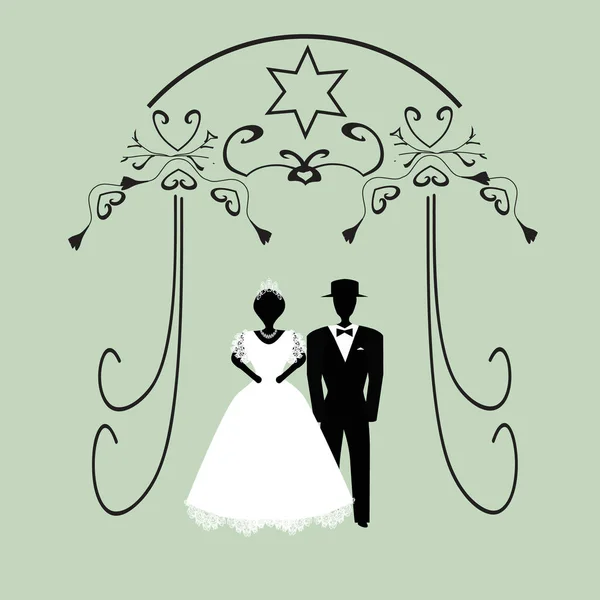 Gráfico vintage Chuppah. Canopy de boda judía religiosa para. Novia y novio. Plano. Ilustración vectorial sobre fondo aislado — Archivo Imágenes Vectoriales