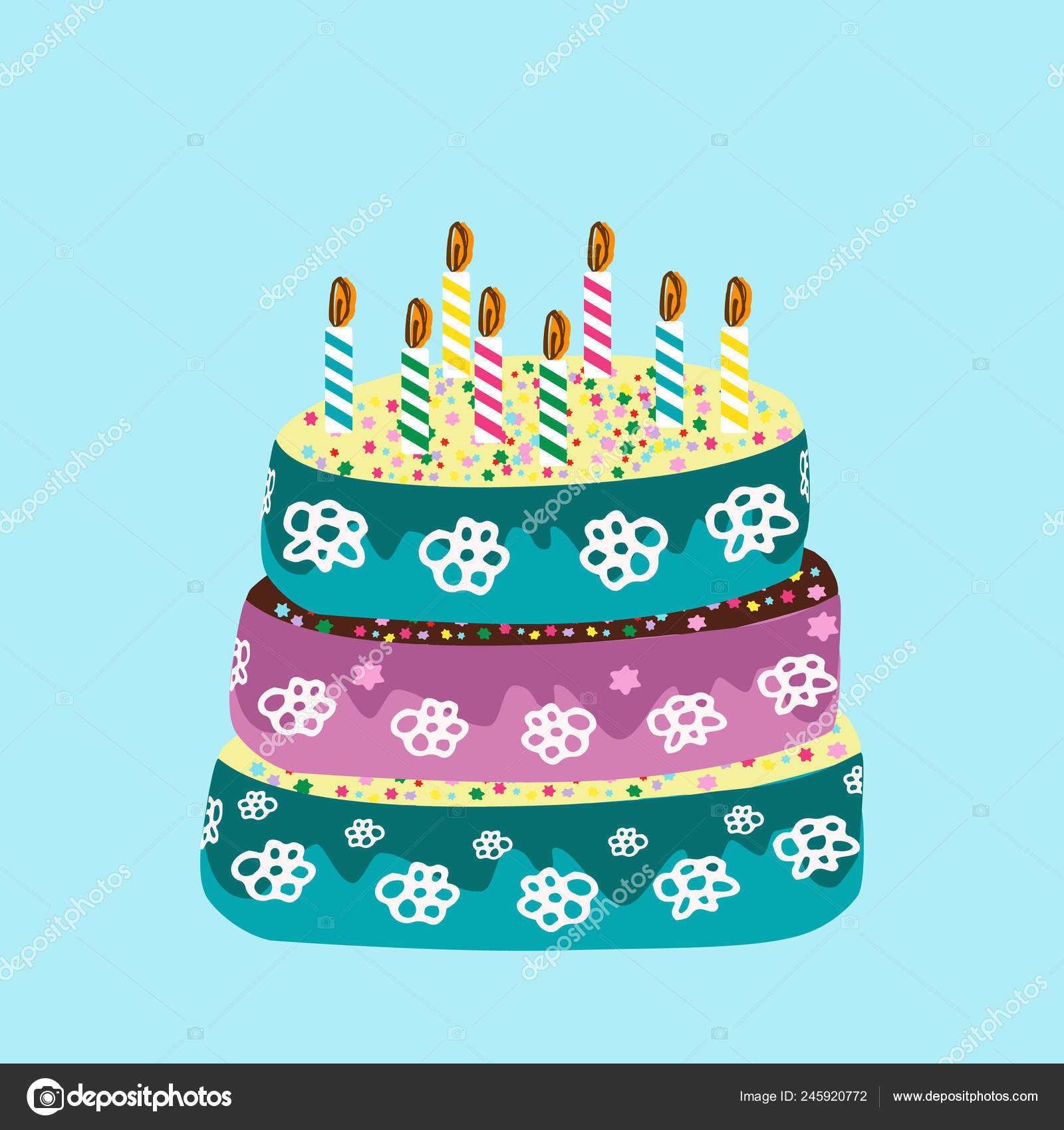 Beautiful Birthday Cake With Birthday Candles Doodle Hand Drawing Vector Illustration Vector Image By C Mikrostoker Vector Stock