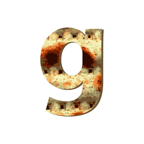 Engelska gemener bokstaven G med matza konsistens. Teckensnitt för påsk. Vektorillustration på isolerade bakgrund. — Stock vektor