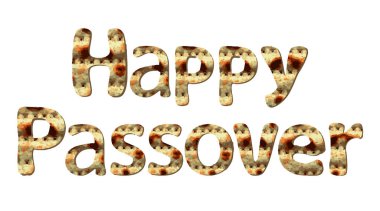 Matzo dokusu ile harfler Happy Passover tebrik yazıt. İzole arka planda vektör Illustration.
