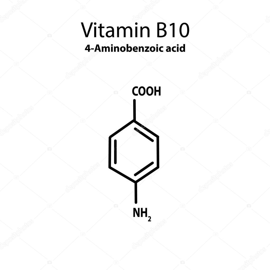 Vitamin B10. 4-Aminobenzoic acid Molecular chemical formula. Infographics. Vector illustration on isolated background.