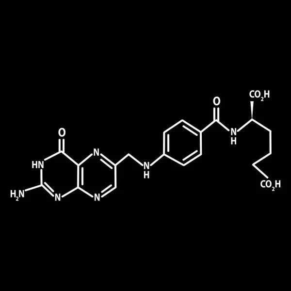 Vitamina B9. Ácido fólico Fórmula química molecular. Infografías. Ilustración vectorial sobre fondo negro . — Archivo Imágenes Vectoriales