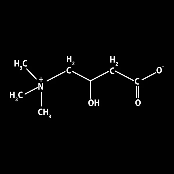 Витамин В11. Молекулярная химическая формула L-карнитина. Инфографика. Векторная иллюстрация на черном фоне . — стоковый вектор