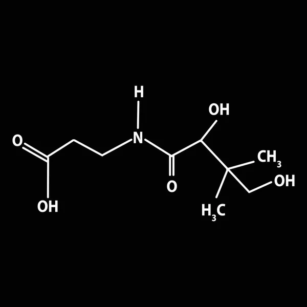 Vitamina B5. Ácido pantoténico Fórmula química molecular. Infografías. Ilustración vectorial sobre fondo negro . — Archivo Imágenes Vectoriales
