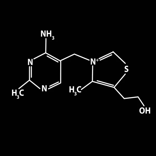 Vitamine B1. Thiamine moleculaire chemische formule. Infographics. Vector illustratie op zwarte achtergrond. — Stockvector