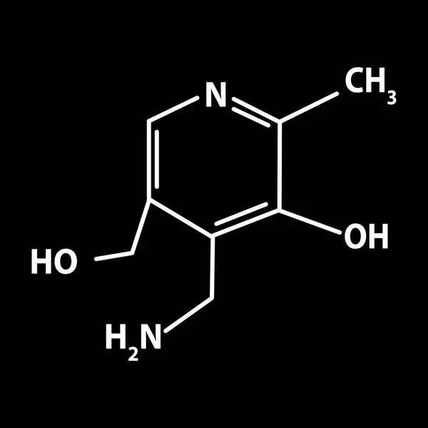 Vitamine B6. Pyridoxine moleculaire chemische formule. Infographics. Vector illustratie op zwarte achtergrond. — Stockvector