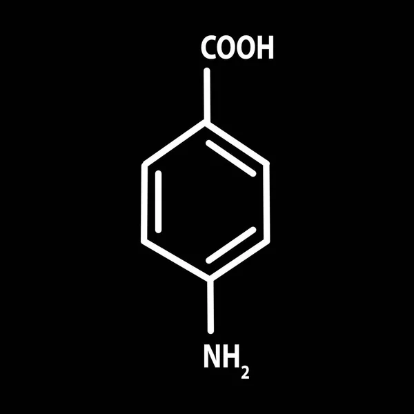 Vitamina B10. 4-Ácido aminobenzoico Fórmula química molecular. Infografías. Ilustración vectorial sobre fondo negro . — Archivo Imágenes Vectoriales