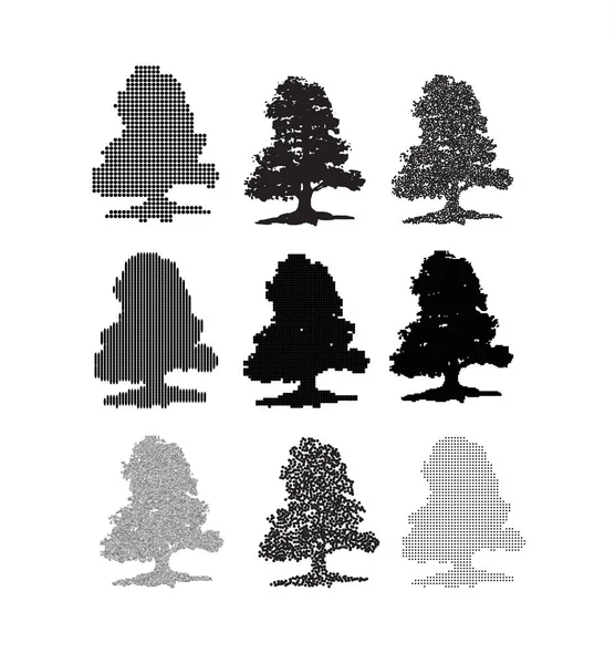 Um conjunto de nove árvores. Ilustração vetorial sobre fundo isolado — Vetor de Stock