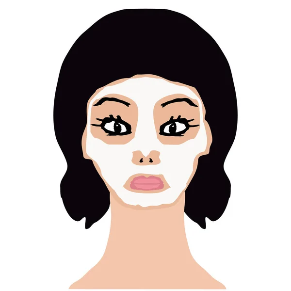 Masque cosmétique blanc sur le visage. Infographie. Illustration vectorielle sur fond isolé . — Image vectorielle