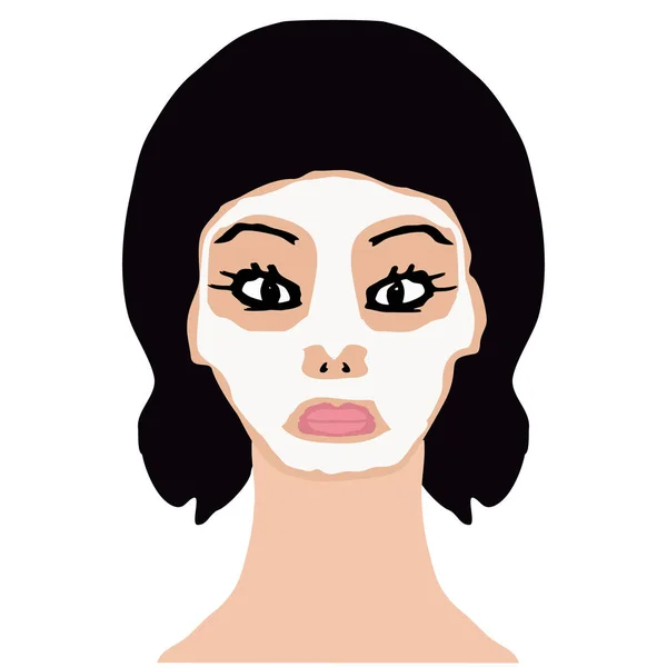 Masque cosmétique blanc sur le visage. Infographie. Illustration vectorielle sur fond isolé . — Image vectorielle