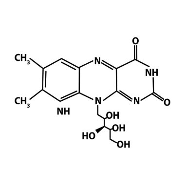 B2 vitamini. riboflavin Moleküler kimyasal formülü. ınfographics. Yalıtılmış arka planda vektör çizimi.
