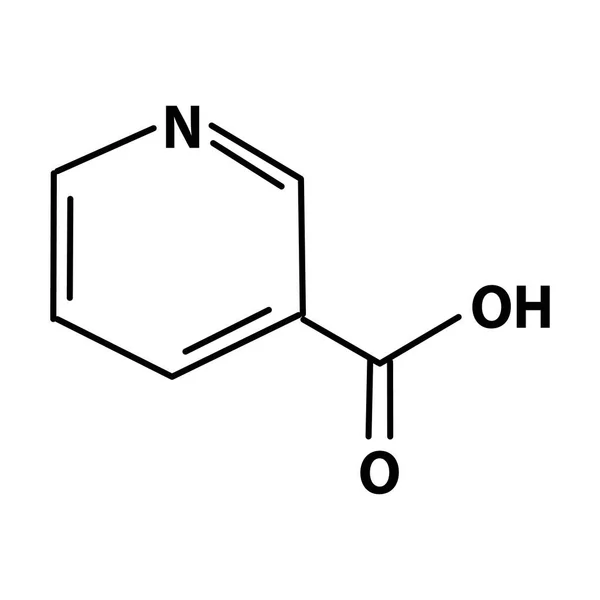 Vitamina B3. Un acido nicotinico. Niacina, vitamina PP. Formula chimica molecolare. Infografica. Illustrazione vettoriale su sfondo isolato . — Vettoriale Stock