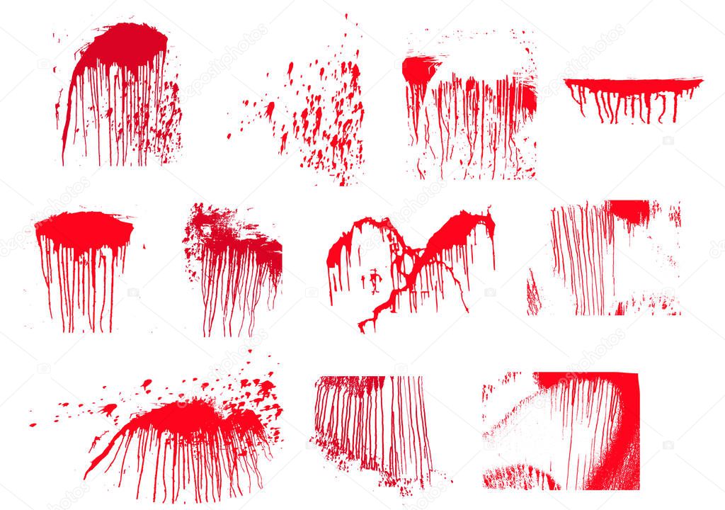 A spot of blood set. Stains blood splatter. Vector illustration on isolated background.