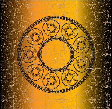 Altın bir arka plan üzerinde yıldız Mandala çizik. Vektör çizimi