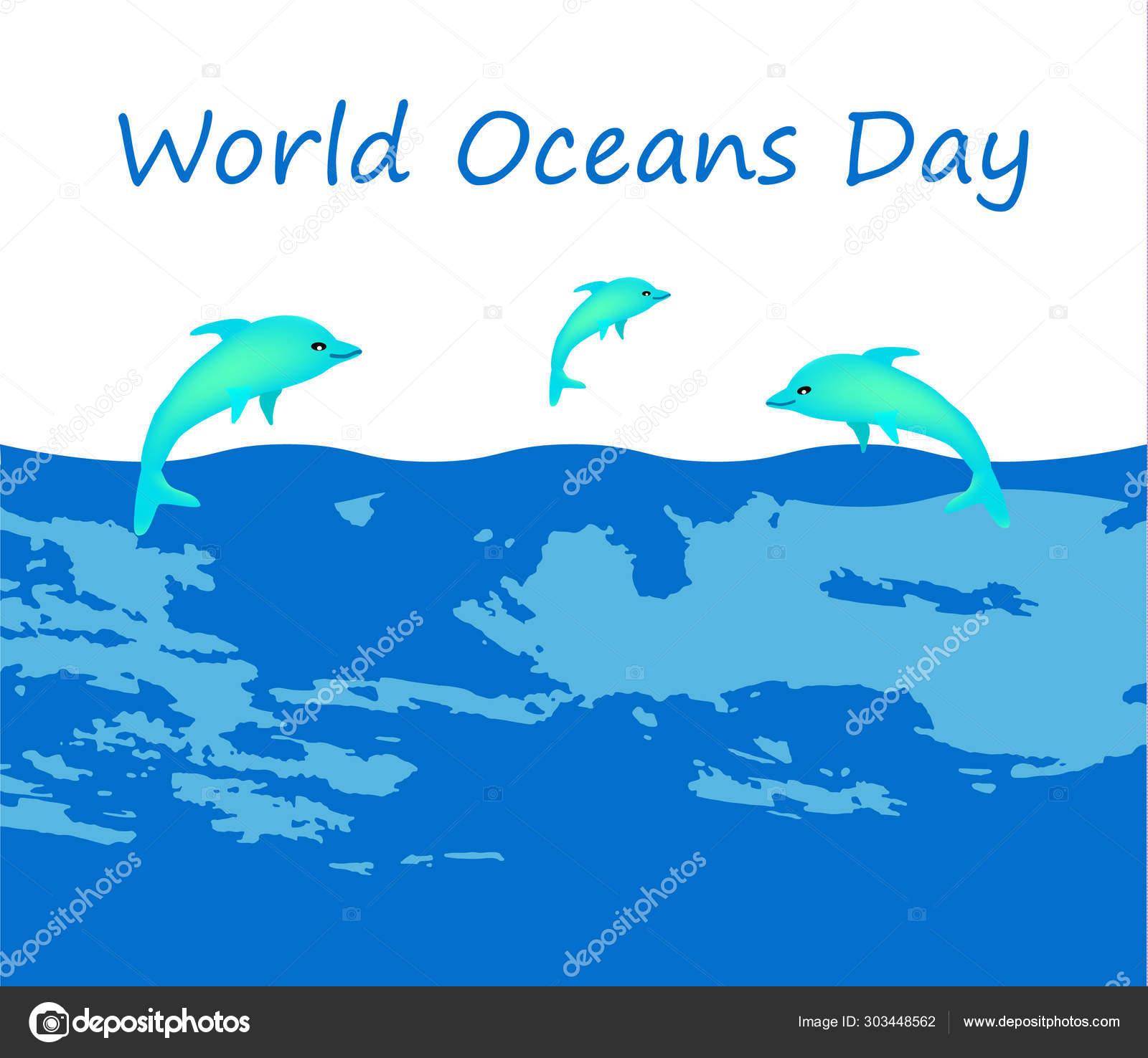 世界海洋の日 6月8日海を背景にイルカ ベクトルイラスト ストックベクター C Mikrostoker