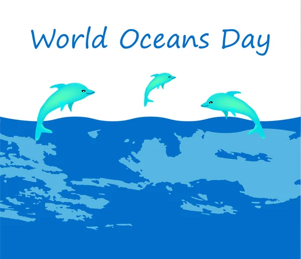 Journée mondiale des océans. Le 8 juin. Les dauphins sur le fond de l'océan. Illustration vectorielle — Image vectorielle