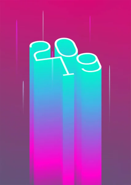 2019新年活动海报传单现代风格的霓虹灯模板。向量例证 — 图库矢量图片