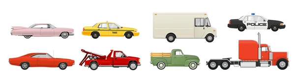 Carros diferentes. Veículos com vista lateral. Ilustração vetorial . —  Vetores de Stock