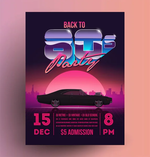 Retro vintage 80s gece parti promosyon flyer şablonu. Vektör çizim.